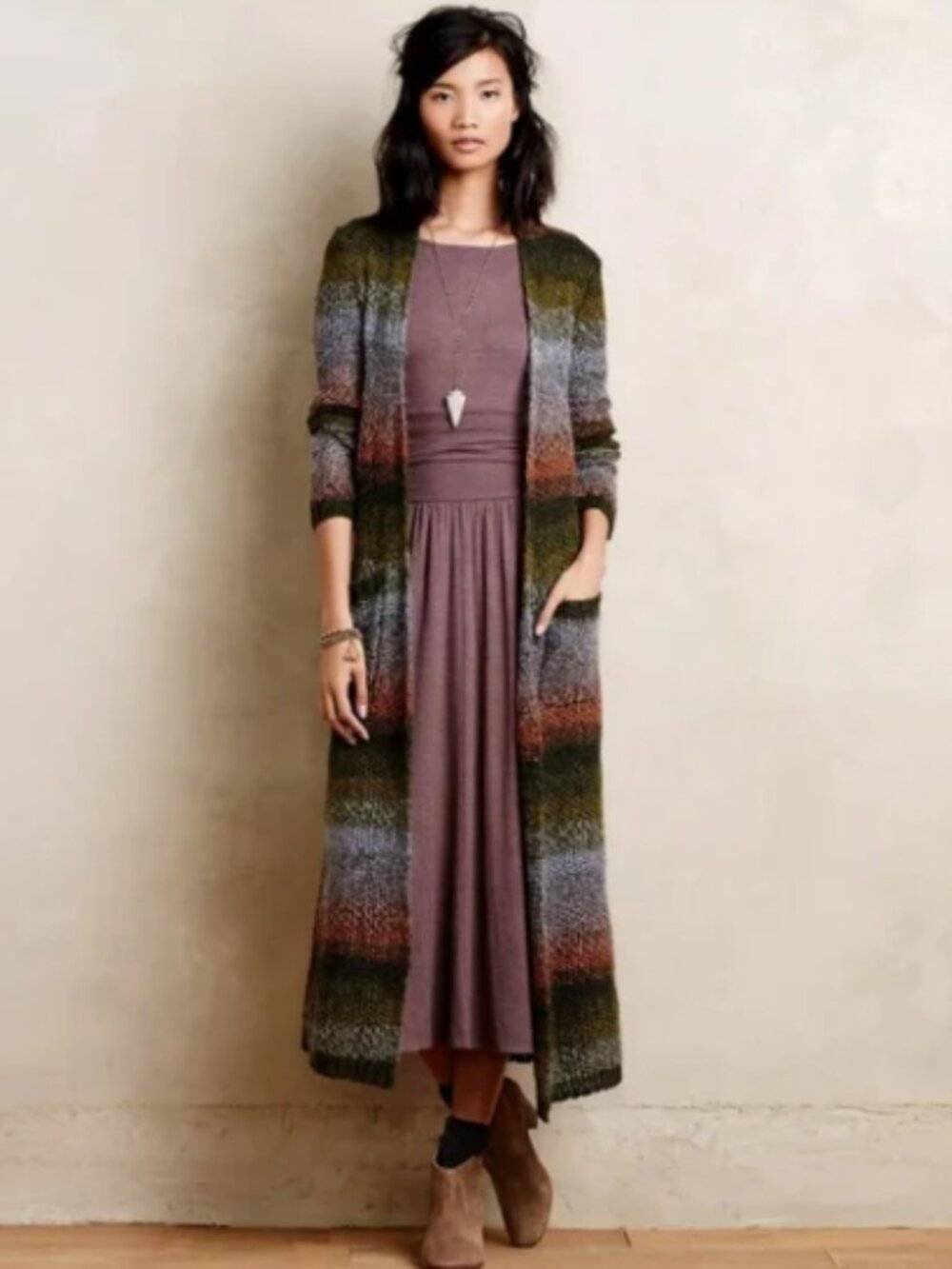 Sleeping On Snow Anthropologie Ombre Aura Knit Longline Cardigan Duster Wool M